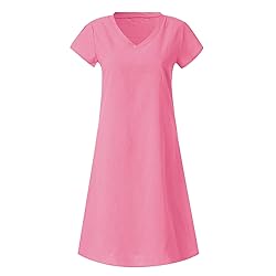 Women's Summer Cotton Linen Dress Loose V-Neck