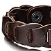 COOLSTEELANDBEYOND Mens Brown Leather Link Bracelet Leather Bangle Bracelet Wristband with Snap Buttons