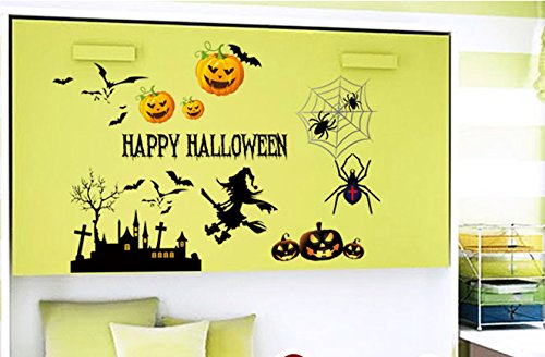 TOTOMO Halloween Wall Window Decals Stickers Cling Decorations for Indoor Party Decor Black Bats Witches W204 - Thumbnail 5