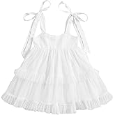 Toddler Baby Girl Summer Boho Dress Solid Color Spaghetti Strap Square Neck Tulle Dress Kids Beach Sundress