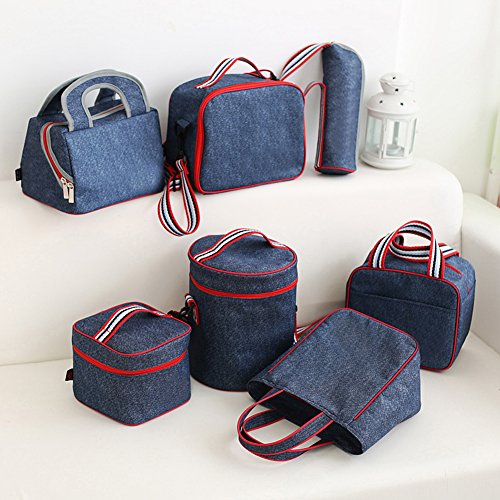 Insulated Lunch Bag Cooler Tote Bags For Women Men Kids, Travel Picnic Foods Box Drinks Thermal Carry Bag Container Organizer Case Handbag (Cylinder-Blue&Red, 7.9x9.8inch) - Thumbnail 6