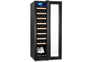 TROPOW 18 Bottle Wine Fridge, Wine Cooler Refrigerator with Wooden Shelves, 41-64Â°F Built-In or Freestanding Wine Cellar, Quiet Low Vibration, Double Pane Glass Door for Home Bar Kitchen