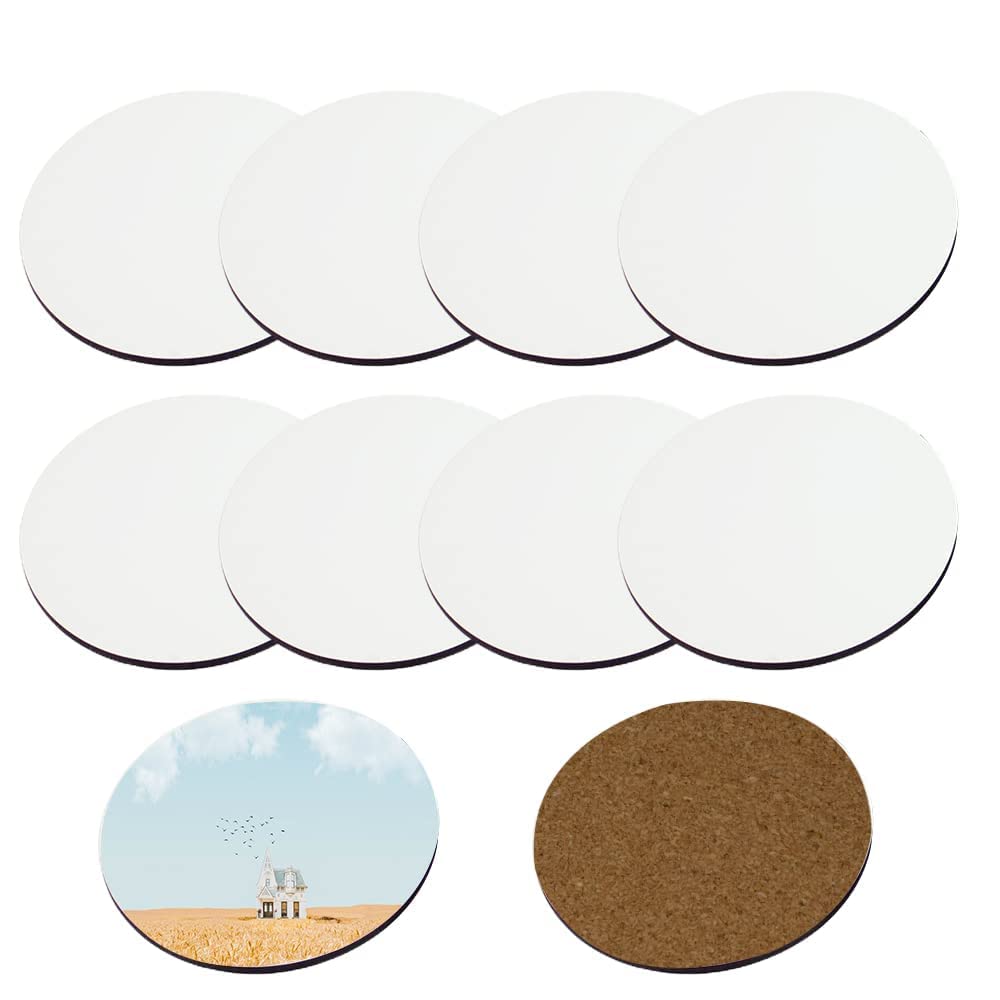 MR.R 10 Pieces Sublimation Blanks Round Cup MDF Coasters, Raw Wood Back Hardboard Coasters,Absorbent Heat Transfer for Drinks, Party Supplies and DIY Craft, SMDC3R