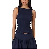 Women Y2K Shirred Tank Top Smocked Ruffle Sleeveless Crop Top Cute Slim Fit Top Shirt Vacation Going Out