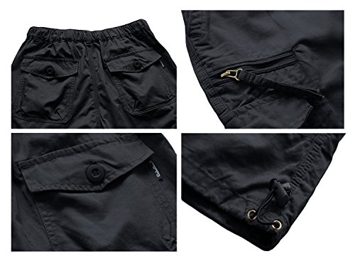 EKLENTSON Men's Work Shorts Below Knee Cotton Classic Climbing Shorts Bermudas Capri Shorts Black - Thumbnail 4