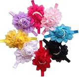 QS® Baby Girl Headbands with Chiffon Flower and Tiny Pearls (Pack of 8)