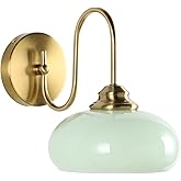 KCO Lighting Mid Century Modern Wall Sconce Vintage 1-Light Green Glass Wall Sconce Antique Brass Wall Light Fixture Brushed 
