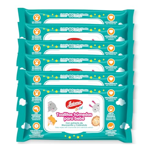 JALOMA Baby Wipes, Pack of 6, 80 Wipes Each (480 Count)