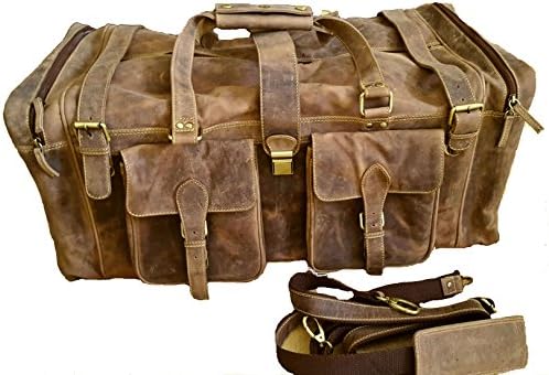 28 Inch Real Leather Vintage Travel Bag Large Gym Duffel Brown Men's Holdall Weekend Overnight Luggage