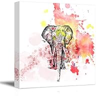 Canvas Wall Art Tribal Elephant Splash-Ink Effect Canvas Prints Home Artwork Decoration for Living Room,Bedroom - 12x12 inches