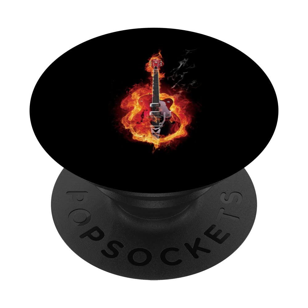 Fire Guitar Guitarist Musician Band Music Player Boys Men PopSockets Swappable PopGrip