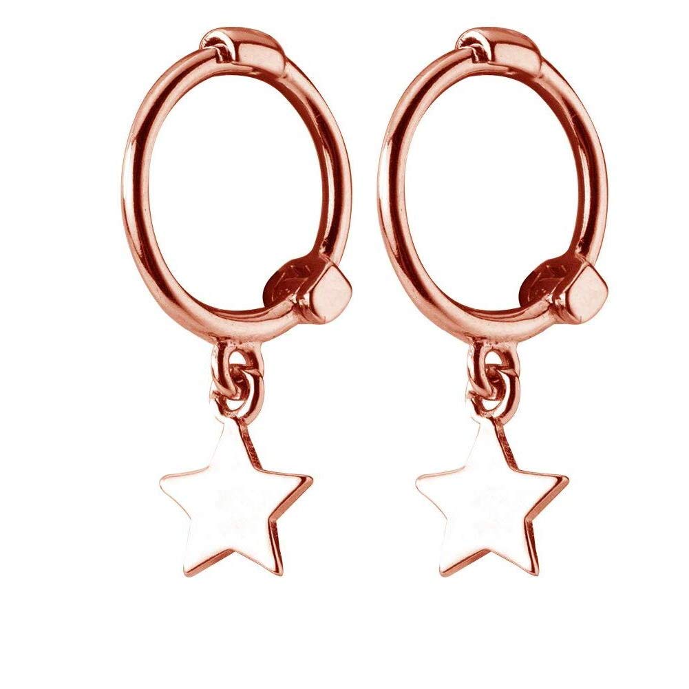 Mini Star Dangle Sterling Silver Small Hoop Earrings for Women Teen Girls Cartilage Cute Jewellery Rose Gold Plated