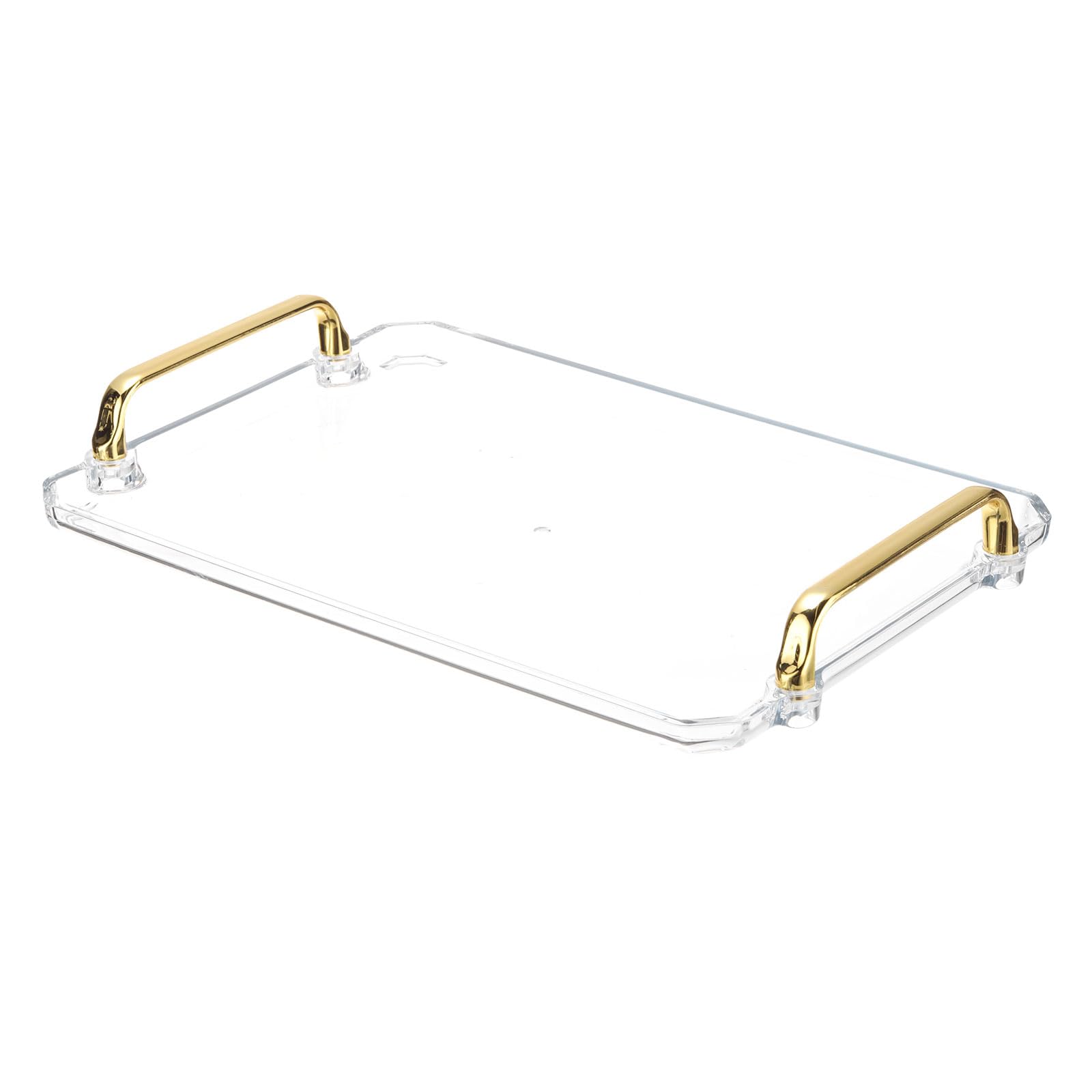 PATIKIL 12 x 8.6 Inches Plastic Serving Tray with Golden Handles, Reusable Tray Rectangular Party Platters for Dessert Coffee Tea Table, Living Room Kitchen Countertop, Transparent