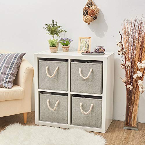 EZOWare [Set of 4] Foldable Fabric Storage Cube Bins with Cotton Rope