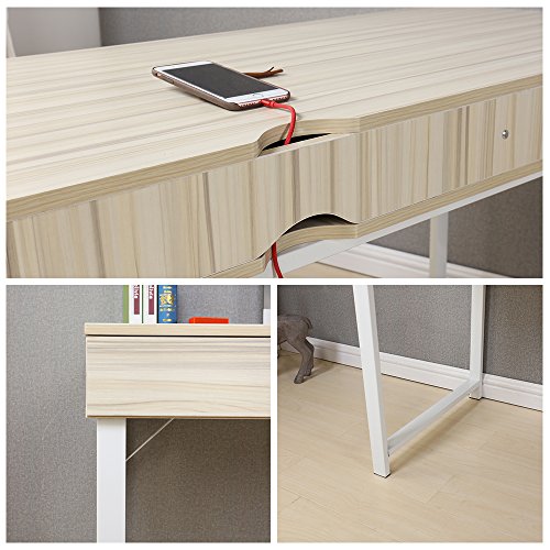 Dland Home Office Computer Desk with 2 Drawers 858-MW, Composite Wood Board with Metal Frame, Maple White Leg, 47" Medium Size, 1 Pack