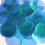 Aqua Blue Iridescent Sequin Rainbow Round 1.5 inch Transparent See Thru Couture Paillettes Made in USA. Embroidery, arts, crafts, embellishment.