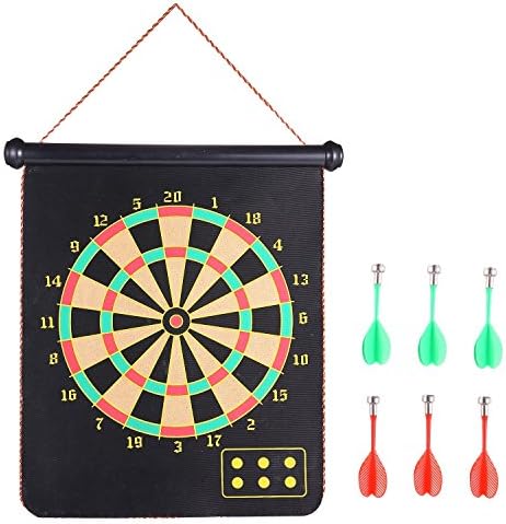 Two Sided Reversible Safety Roll up Magnetic Dart Board Game, Target Magnetic With 6PCS Darts for Kids - RRMD0X2