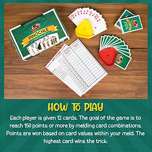 Pinochle Card Game Gift Set with Four Card Holders and Score Pad with Game Instructions by All7s