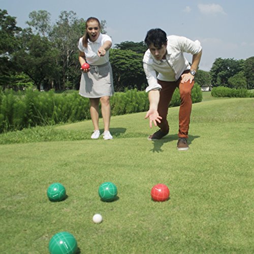 Harvil 100mm Bocce Ball Set. Includes 8 Poly-Resin Balls, 1 Pallino, 1 Nylon Zip-Up Carrying Case and Measuring Rope.