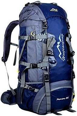 80L Internal Frame Hiking Backpack LECCER（Azaker） large Water-resistant Nylon Trekking Bag for Climbing, Camping, Hiking, Travel and Mountaineering with Orange Rain Cover (Deep Blue)
