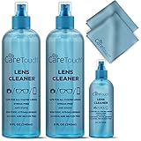 Care Touch Alcohol Free Glasses Lens Cleaner Kit | 2 8oz Spray Bottles + 2oz Travel Spray Bottle +2 Cloths | Safe for All Coated Lenses, Eyeglasses and Screens