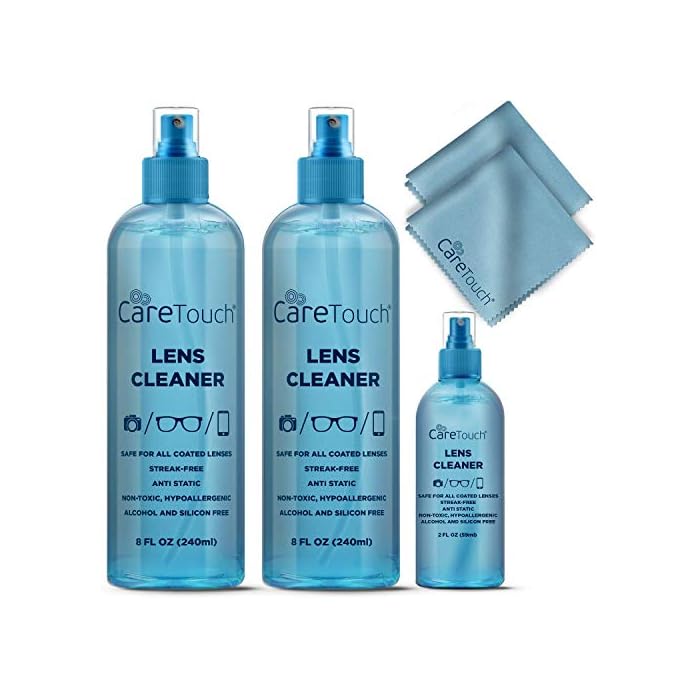 Care Touch Eyeglass Cleaner Spray Kit, Alcohol-Free Glasses Cleaner Solution for All Lenses, 16oz (8oz x 2) & 2oz…