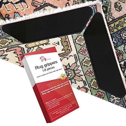 Rug Grippers for Hardwood and Tile Floors 12 Pcs; 3 Layers Design