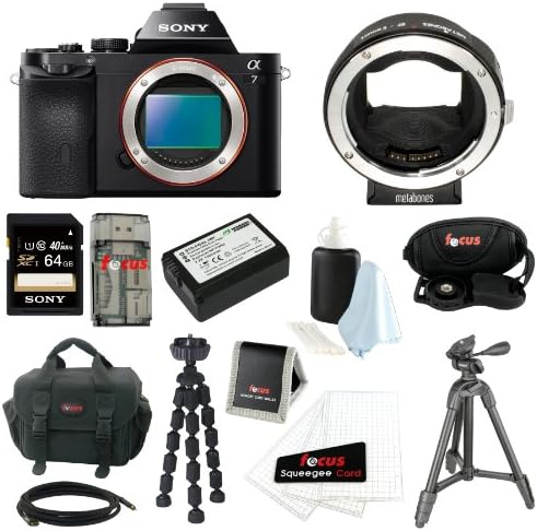 Sony ILCE7/B ILCE7B 24.3 MP a7 Full-Frame Interchangeable Digital Lens Camera (Body Only) with Metabones Canon EF Lens to Sony NEX Smart Adapter(Mark III) + Sony 64GB SD Card + Sony Case + Wasabi Power Replacement NP-FW50 Battery + Accessory Kit