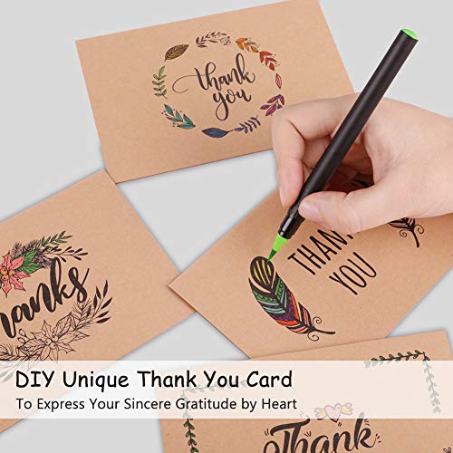 36 Bulk Thank You Cards, 6 Designs of Brown Assorted Thanks Notes Thank U Greeting Note Card Set Blank Inside with Brown Kraft Paper Envelopes and Stickers for Business Wedding Graduation Baby Shower - Thumbnail 3