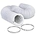 TerraBloom Flexible 6 Inch Ducting – White 8 Feet Flex Aluminum Duct with 2 Clamps – 4 Layer HVAC Ventilation Air Hose - Great For Grow Tents, Dryer Rooms, House Vent Register Lines