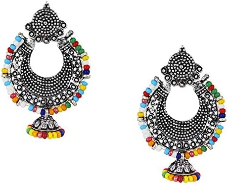 Lootkabazaar Antique Oxidized Silver Afghani Chandbali Jhumka Earring For Women (JEOACB91802)