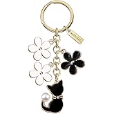 MONNEL Z582-E Lily Flowers Black Cat Pet Charms Pendants Keyring Keychain with Velvet Bag for Women