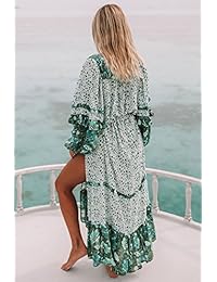 Vestido largo de manga larga con estampado floral para mujer, cuello en V, para fiestas de noche, maxi vestidos