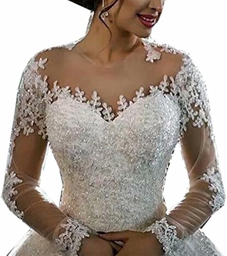 Molixin Women's Long Sleeves Wedding Dresses Luxury Lace Beading Bridal Gowns
