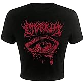 Verdusa Women's Baby Tee Summer Goth Top Vintage Graphic Tees Short Sleeve Going Out Tops