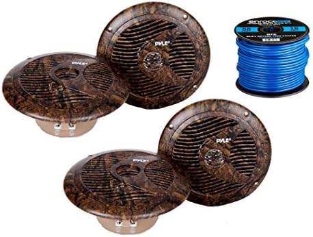 4X Pyle Marine 4" 2-Way Waterproof Black LED Low Profile Slim Style Speakers, 16-Gauge 50 Foot Tinned Speaker Wire
