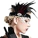 BABEYOND 1920s Flapper Headband Roaring 20s Feather Headpiece Crystal Great Gatsby Headband with Net 1920s Flapper Accessories