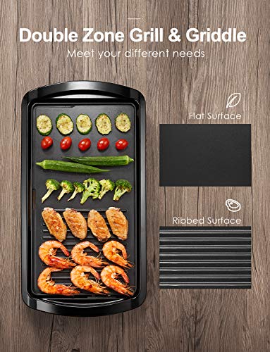 Electric Griddle, DEIK 2-in-1 Indoor Grill Smokeless Coated Non-Stick Pancake Griddle, 20''x10'' Extra Large Surface with 2 Oil Collection Channel, Cold-Touch Design, 5-Level Control, 1600W - Thumbnail 2