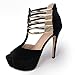 Figoo Platform Pump High Heels Black Peep Toe T-Strap