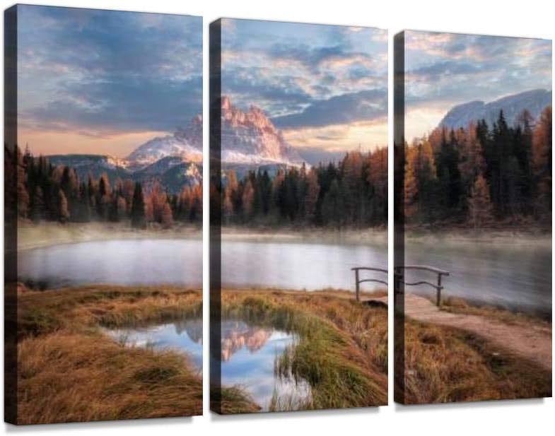 Amazon Com Yking1 The Beautiful Alpine Lake Lago Di Antorno Misty Bridges And Pictures Wall Art Painting Pictures Print On Canvas Stretched Framed Artworks Modern Hanging Posters Home Decor 3panel Posters