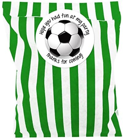 Party Bags 'Football' colours x 24 with 24 x 60 mm football 'hope you had fun at my party' stickers 8 colour available (Green)