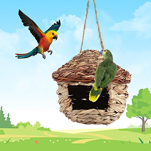 Fdit Handwoven Straw Bird Nest Cage House Hatching Breeding Cave in 3