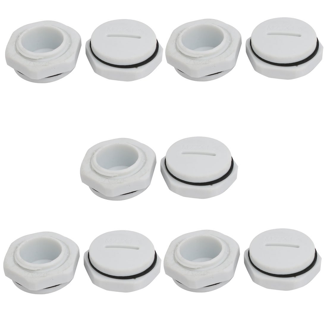 sourcingmap M22 Nylon Male Threaded Cable Gland Screw End Cap Cover Gray 10pcs