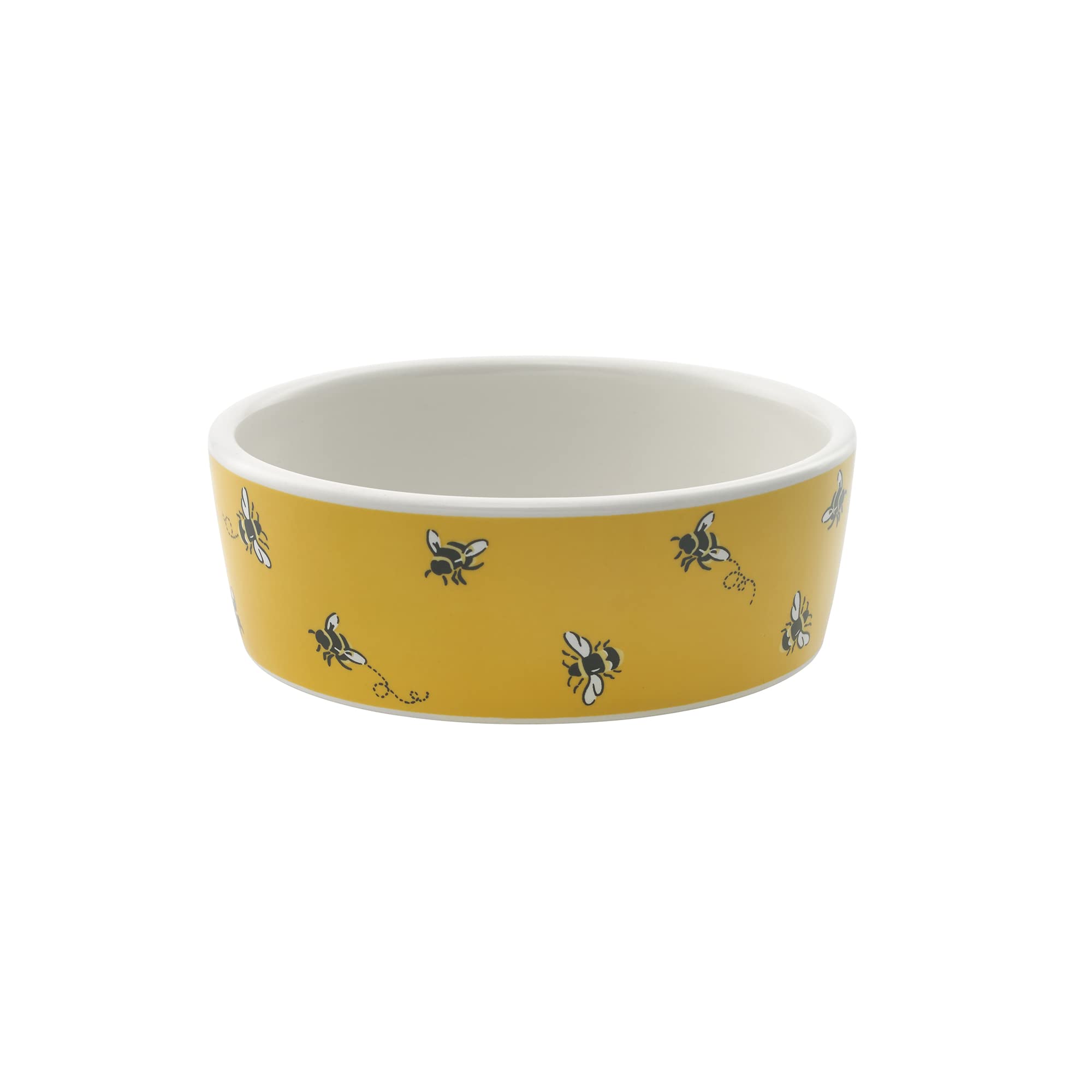 Pet Brands Cath Kidston Ceramic Dog Pet Bowl, Bee Print Water/Feeding Bowl - Large, Yellow