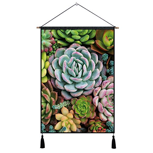 Adarl Natural Succulent Plants Painting Wall Hanging Artworks Wooden Scroll Painting Rolling Art Print on Canvas Framed with Tassel Ready to Hang for Home Office Decor #5