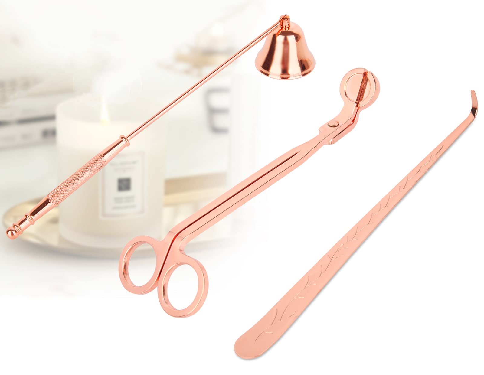 YURROAD 3 in 1 Candle Snuffers Set for All Candles with Candle Wick Trimmer Cutter Extinguisher and Wick Dipper, Candle Care Kit Gift for Candles Lovers on Christmas Housewarming (Rose Gold)