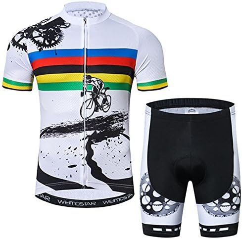 Xinzechen Cycling Jersey and Shorts Set Bicycle Bike Short Sleeve Jersey Clothing Suit Padded Breathable Mountain Bike Road Bike MTB BMX Racing Outdoor White Gear Size M