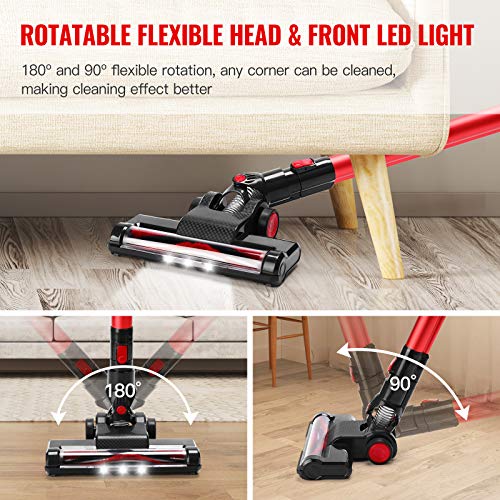 Aspirapolvere Senza Fili Potente 22 KPa, 4 in 1 Scopa Elettrica Senza Fili con Luce LED, Autonomia 40 Minuti, Filtro HEPA, Batteria Removibile per Tappeto Pavimento Peli di Animali Warmfunn