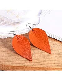 Pendientes de piel auténtica con diseño de hoja de verano para mujer, ligeros, regalo único
