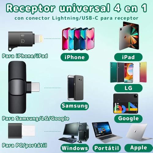 2 Pack Micrófono Inalámbrico,Microfono de Solapa para iPhone/iPad/Android/PC,Inalámbrico Lavalier Compatible Profesional con Reducción de Ruido Inteligente,Plug and Play,para Vlog Video,Youtube Tiktok